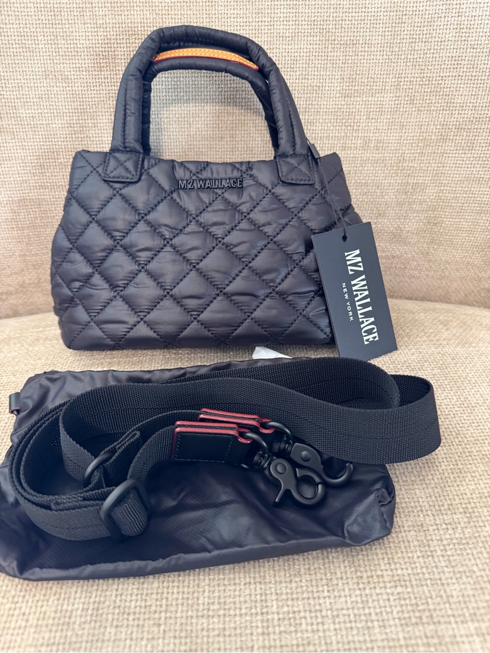 MZ WALLACE Black Quilted Mini Tote with Removable Strap